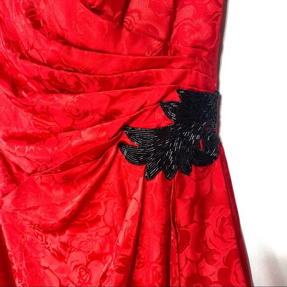 Vintage Silk Studio Red Strapless Brocade Dress Size 6 - Picture 2 of 5